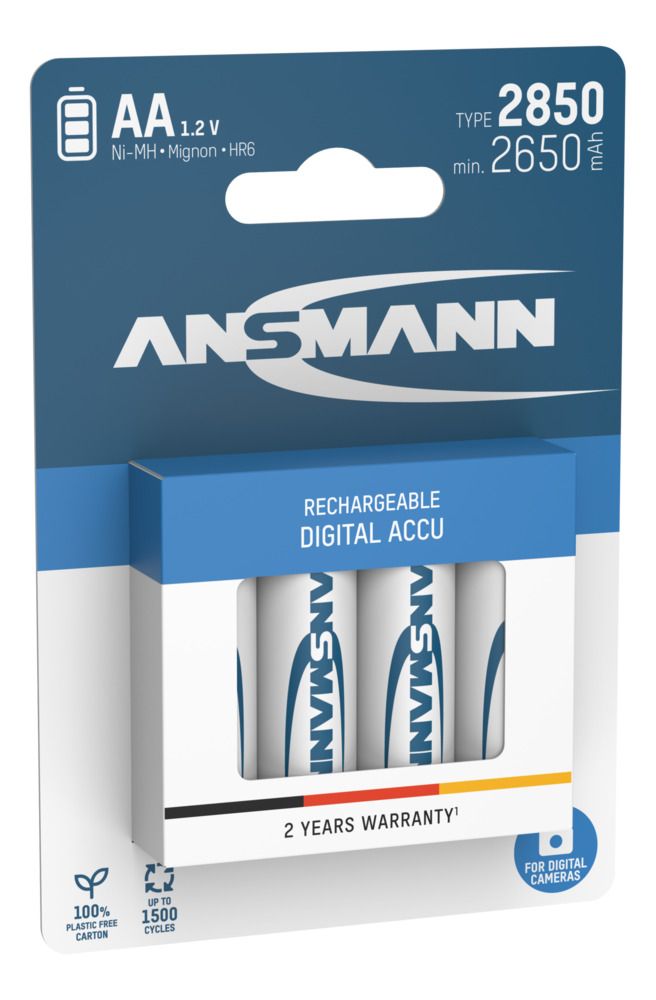 Ansmann AA NiMH Rechargeable AA Batteries, 2.85Ah, 1.2V - Pack of 4