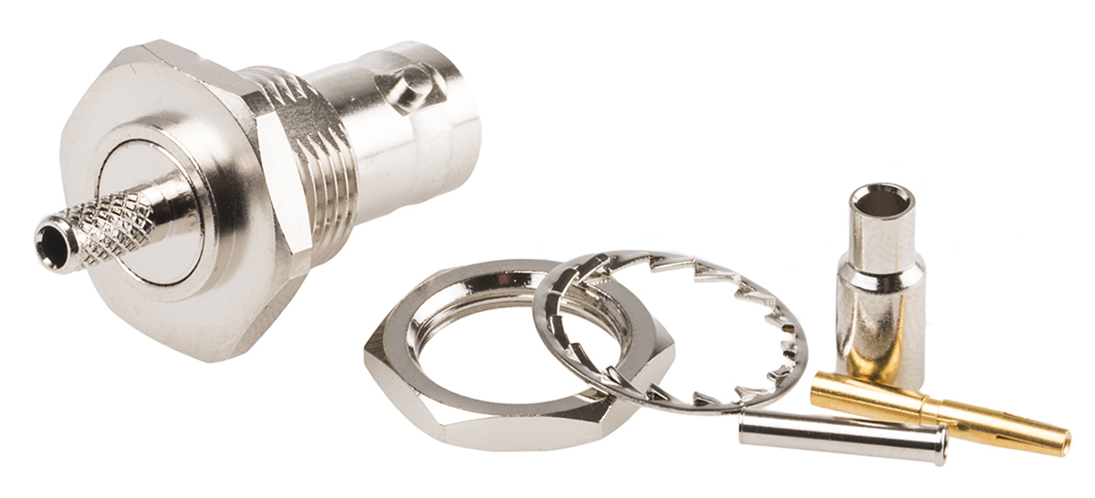 TE Connectivity, Jack Panel Mount BNC Connector, 50Ω, Crimp Termination, Straight Body
