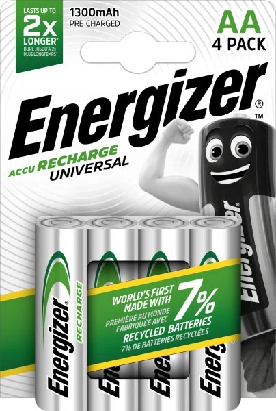 Energizer Rechargeable AA NiMH Rechargeable AA Battery, 1.3Ah, 1.2V