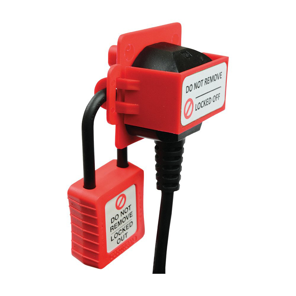 Martindale Red 1-Lock PP Padlockable Power Outlet Locking System, 6mm Shackle
