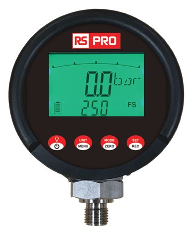 RS PRO G 1/4 Digital Pressure Gauge 60bar Bottom Entry 85mm Outside Diameter