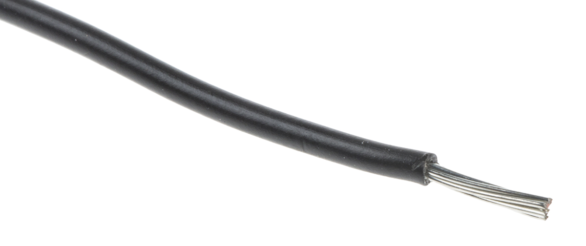 RS PRO Black 0.08mm² Hook Up Wire, 28 AWG, 7/0.12 mm, 100m, PVC Insulation
