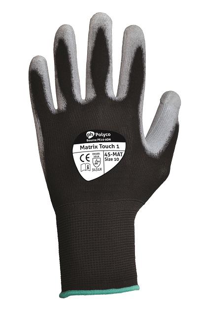 Polyco Healthline Matrix Black Polyurethane Work Gloves, Size 10, Polyurethane Coating