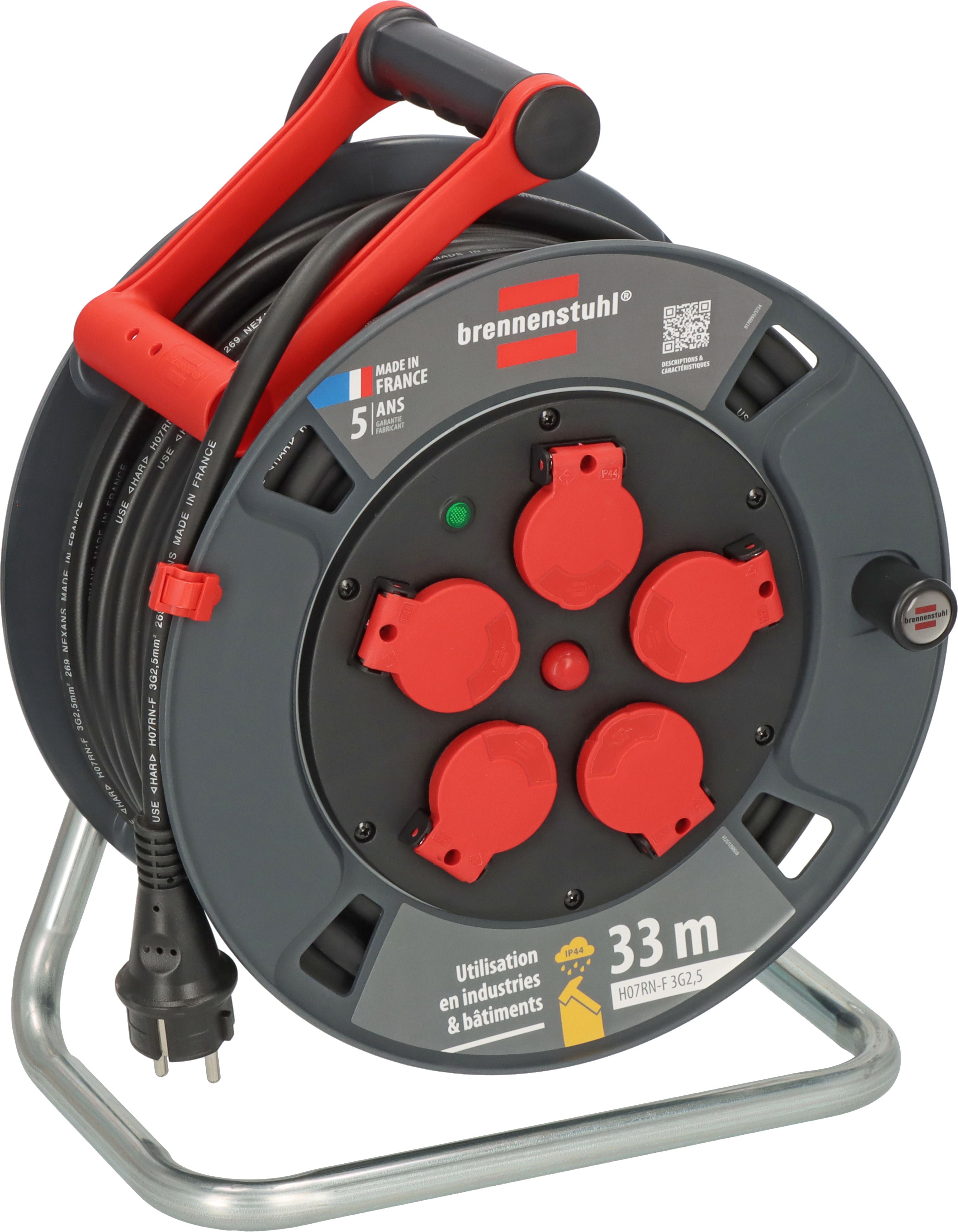 brennenstuhl 33m 5 Socket Type E - French Cable Reel Open Reel, 230 V, IP44