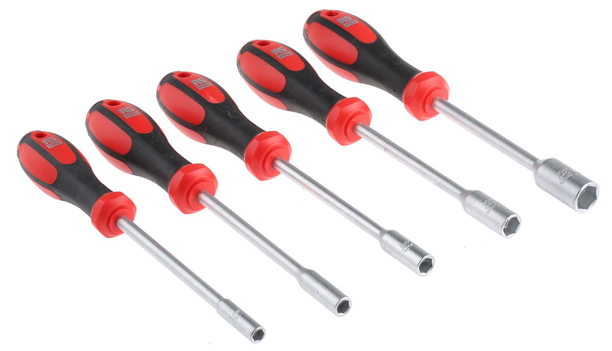 RS PRO Hex Nut Driver Set, 6 mm, 7 mm, 8 mm, 10 mm, 13 mm Tip, 125 mm Blade, 225 (6 mm C-PLUS Nut Driver) mm, 235 (10