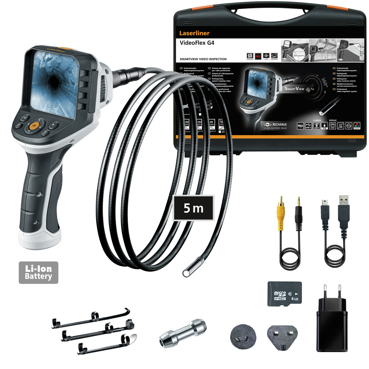 Laserliner 092.943A 9mm probe Inspection Camera Kit, 5000mm Probe Length, 640 X 480pixels Resolution, LED Illumination