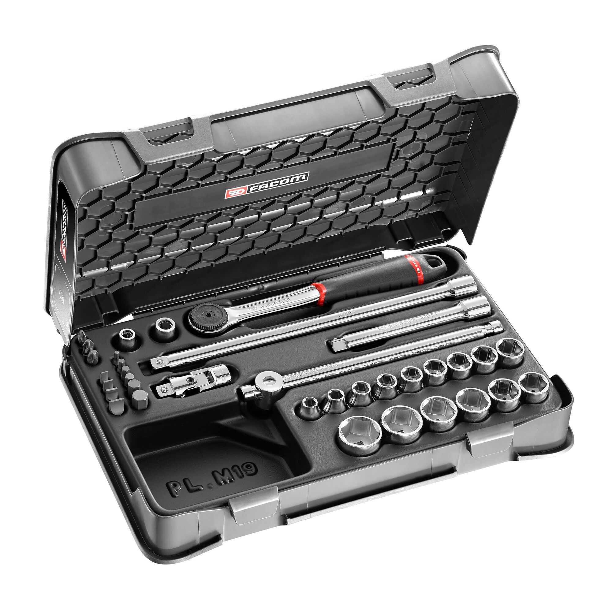 Facom 35-Piece Metric 3/8 in Standard Socket/Bit Set with Ratchet, 6 point