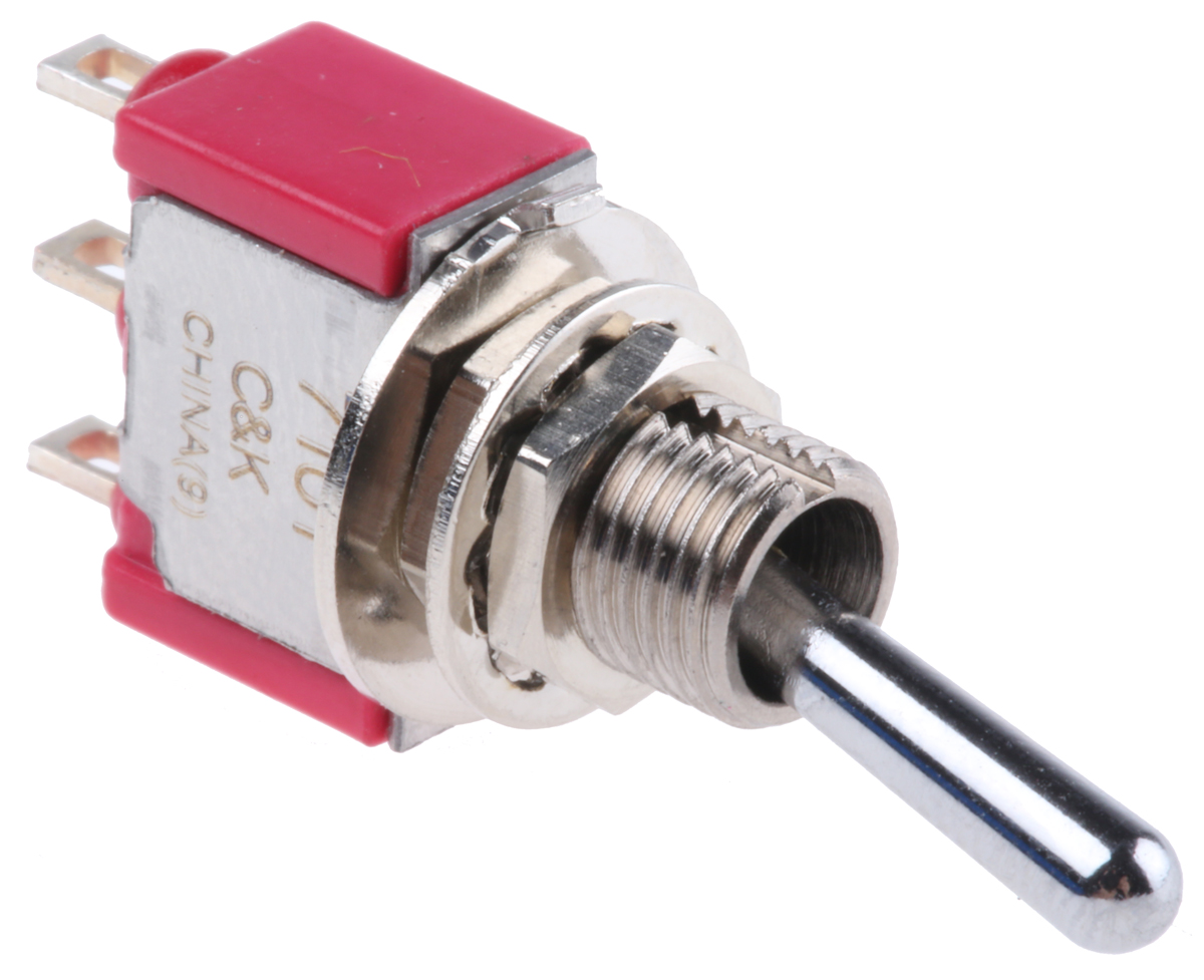 C & K Toggle Switch, PCB Mount, On-None-On, SPDT, Solder Terminal