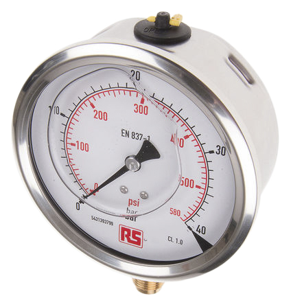 WIKA G 3/8 Analogue Pressure Gauge 40bar Bottom Entry 100mm Outside Diameter, UKAS