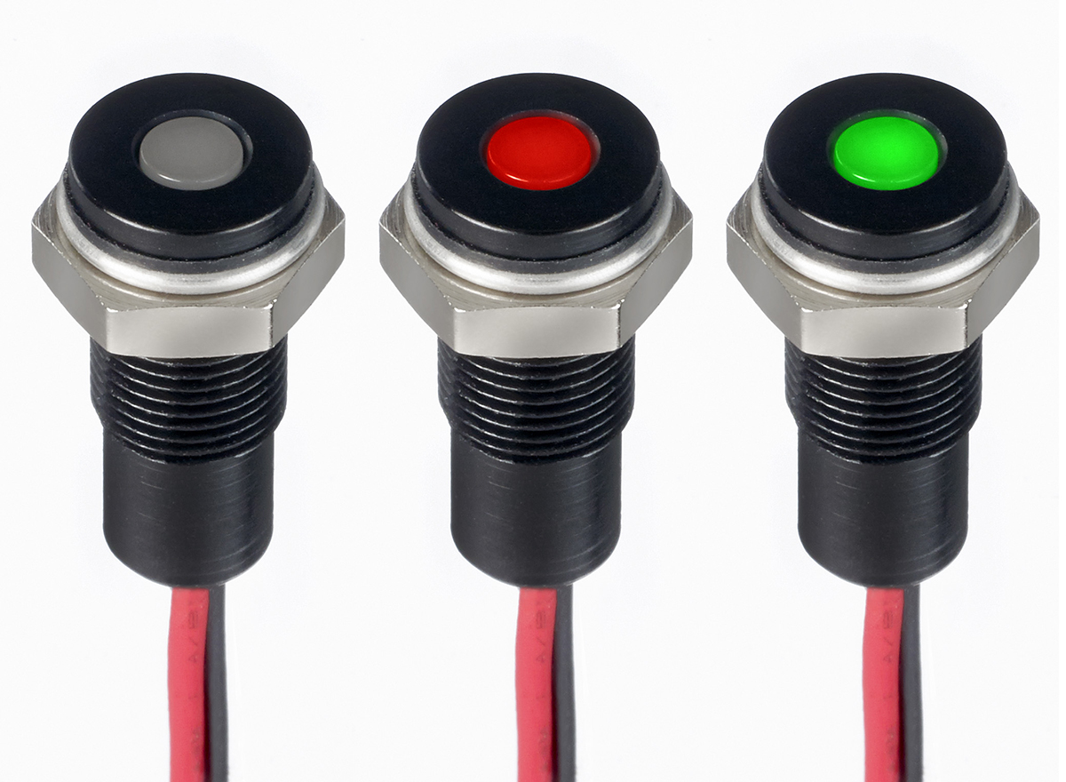 RS PRO Green, Red Panel Mount Indicator, 21.6 → 26.4V dc, 6mm Mounting Hole Size, Lead Wires Termination, IP67