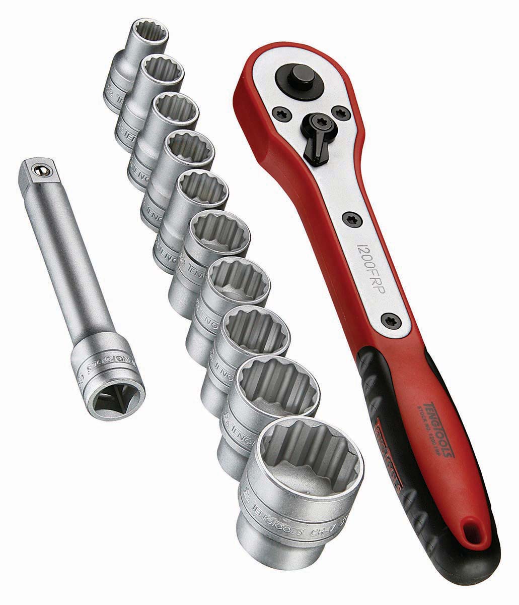 Teng Tools 12-Piece Metric 1/2 in Standard Socket Set with Ratchet, 12 point