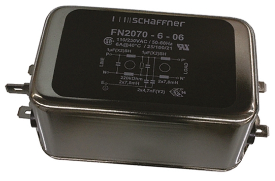 Schaffner, FN2070 6A 250 V ac/dc DC → 400Hz, Chassis Mount EMI Filter, Fast-On, Single Phase
