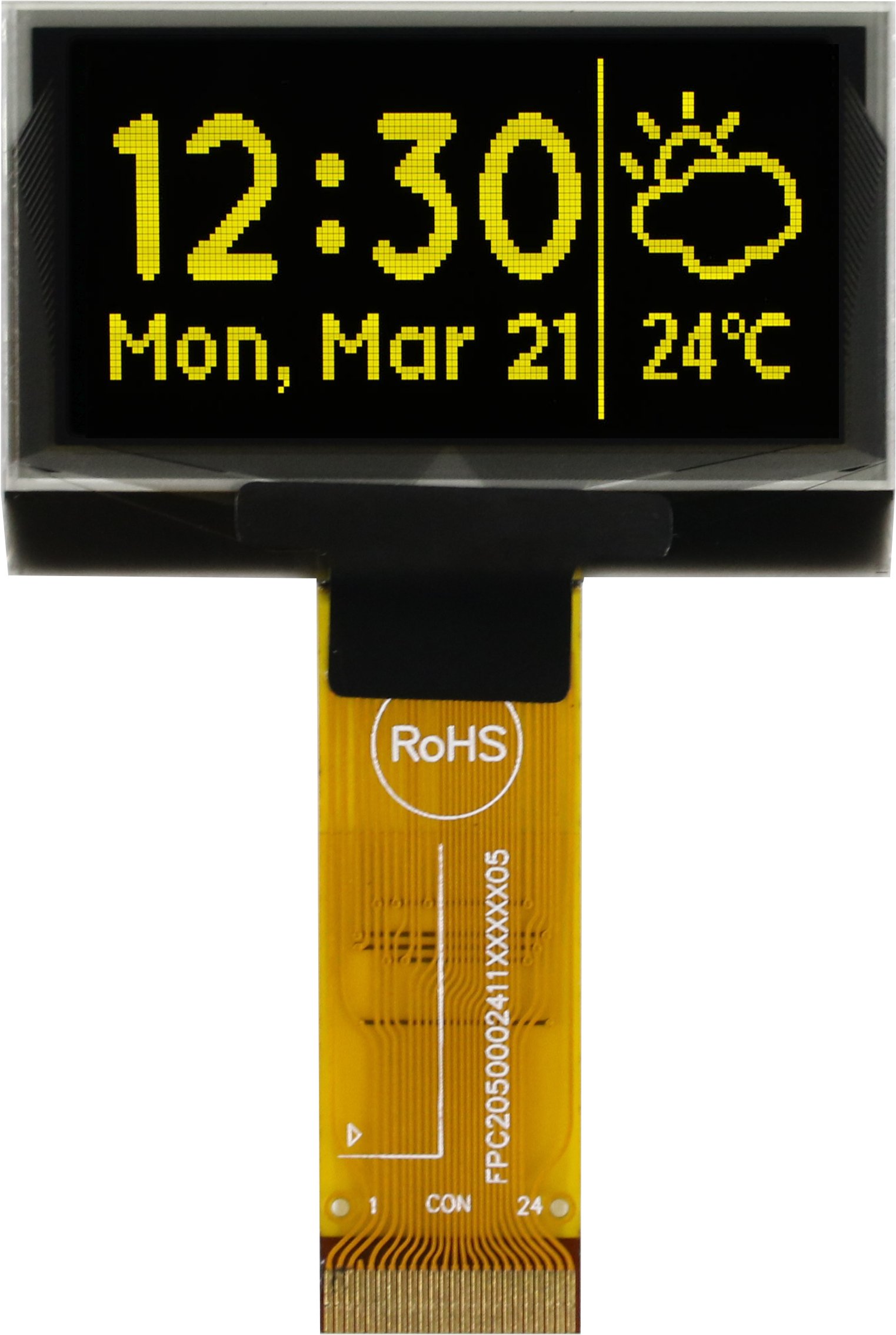 Midas 1.54in Yellow Passive matrix OLED Display 128 x 64pixels TAB I2C, Parallel, SPI Interface