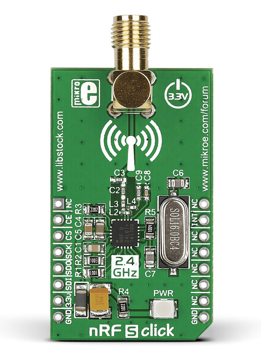MikroElektronika nRF S Click nRF24L01P RF Transceiver mikroBus Click Board for Active RFID, Game Controllers, Home &