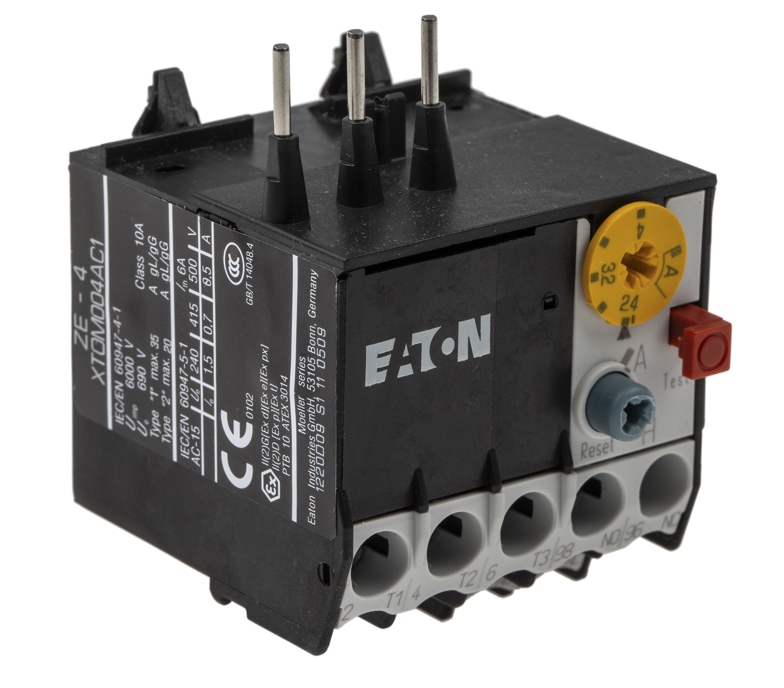 Eaton ZE Overload Relay 1NO + 1NC, 2.4 → 4 A F.L.C, 4 A Contact Rating, 6 W, 600 V ac
