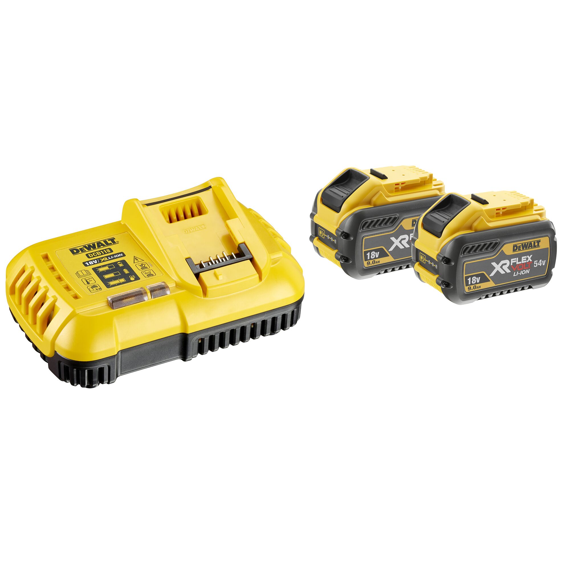 DeWALT DCB118X2-QW 9Ah 18V Battery & Charger, For Use With DEWALT XRType C - Euro Plug