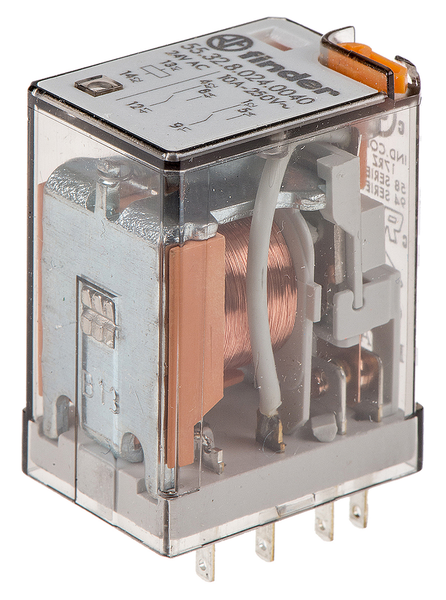 Finder Plug In Power Relay, 24V ac Coil, 10A Switching Current, DPDT