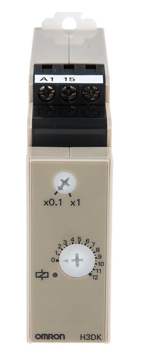 Omron H3DK Series DIN Rail Mount Timer Relay, 100 → 120V ac, 1-Contact, 0.1 → 1.2s, 1-Function