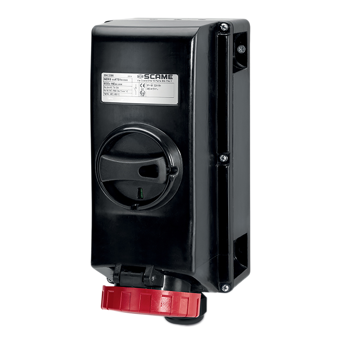 Scame IP66 Red Surface Mount 3P + N + E Power Connector Socket ATEX, IECEx, Rated At 63A, 346 → 415 V