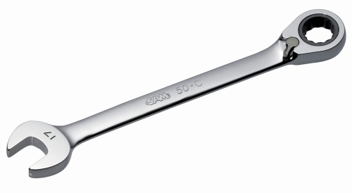 SAM Combination Ratchet Spanner, 17mm, 43/64in, Metric, Height Safe, Double Ended, 225.5 mm Overall