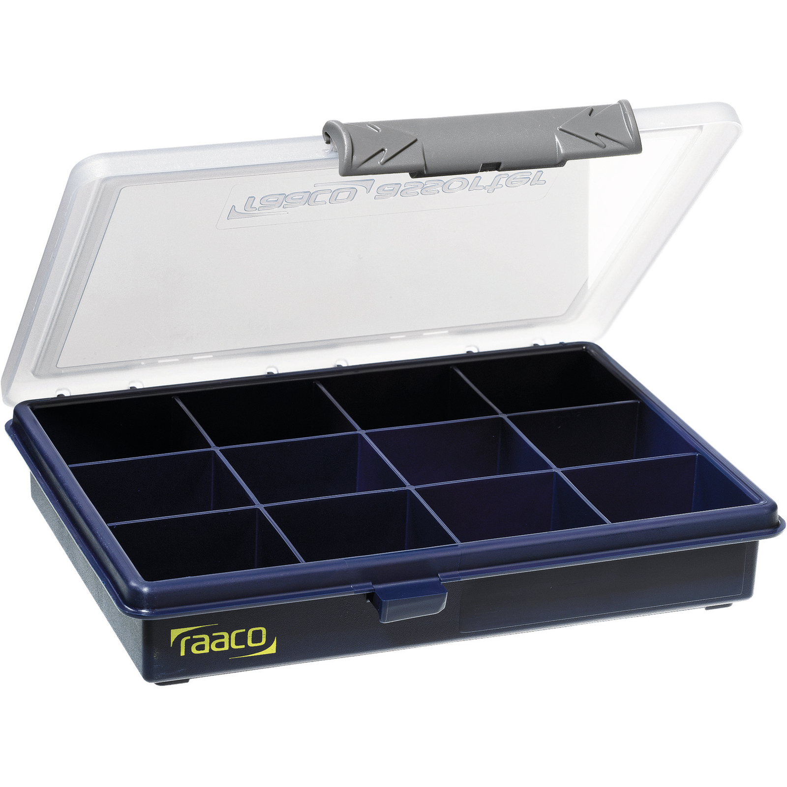 Raaco 12 Cell Blue, Transparent Polypropylene Compartment Box, 32mm x 175mm x 143mm