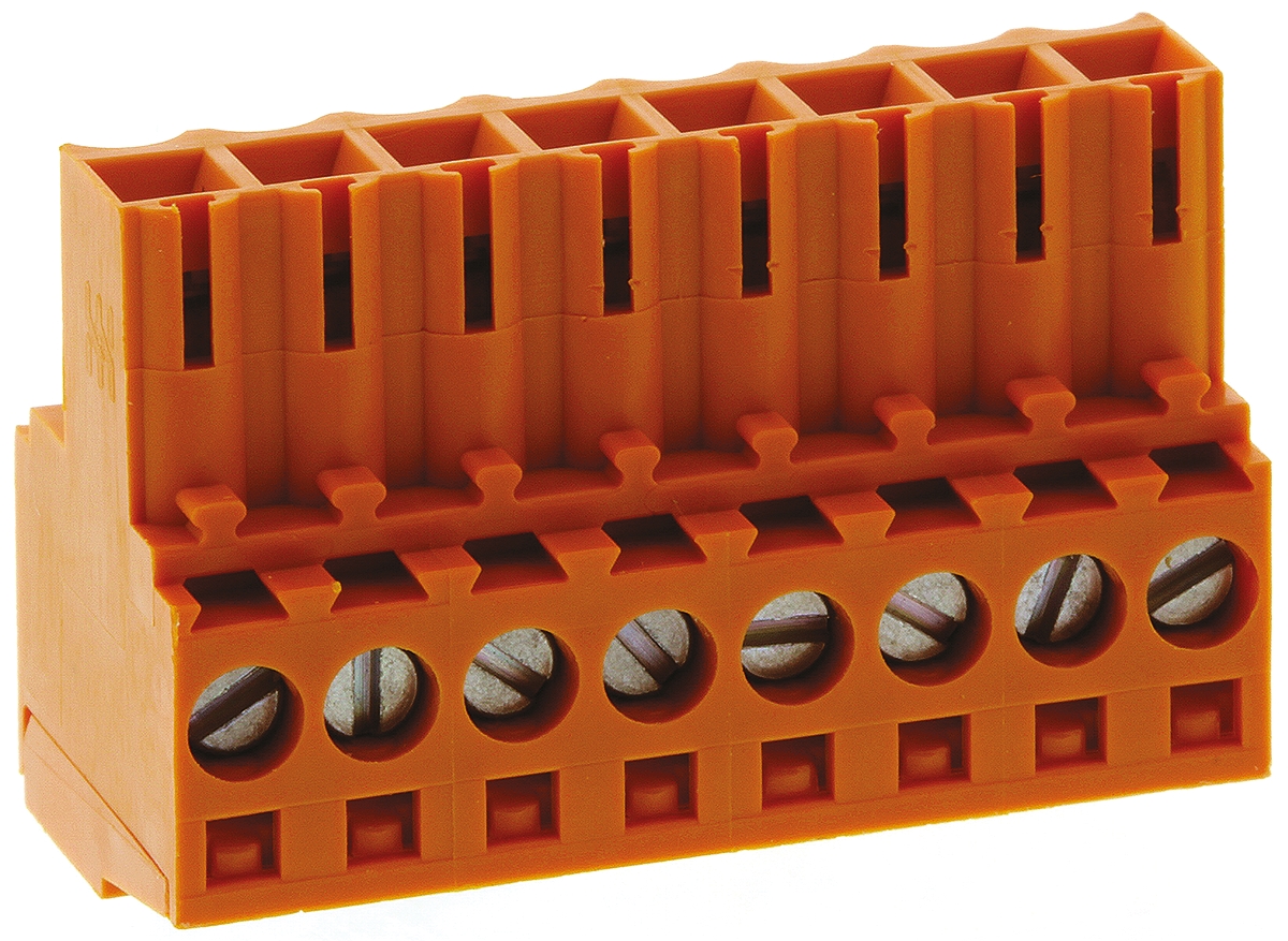 Weidmuller, 3.5mm Pitch, BL, 8 Way, Pluggable Terminal Block, Plug, Cable Mount, Screw Down Termination, 1597420000