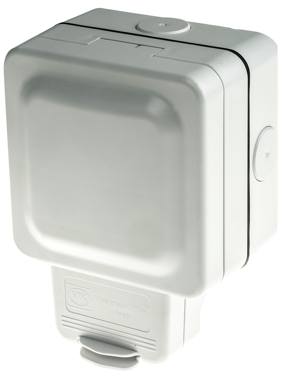 MK Electric White 1 Gang Plug Socket, 13A, Type G - British, Outdoor Use