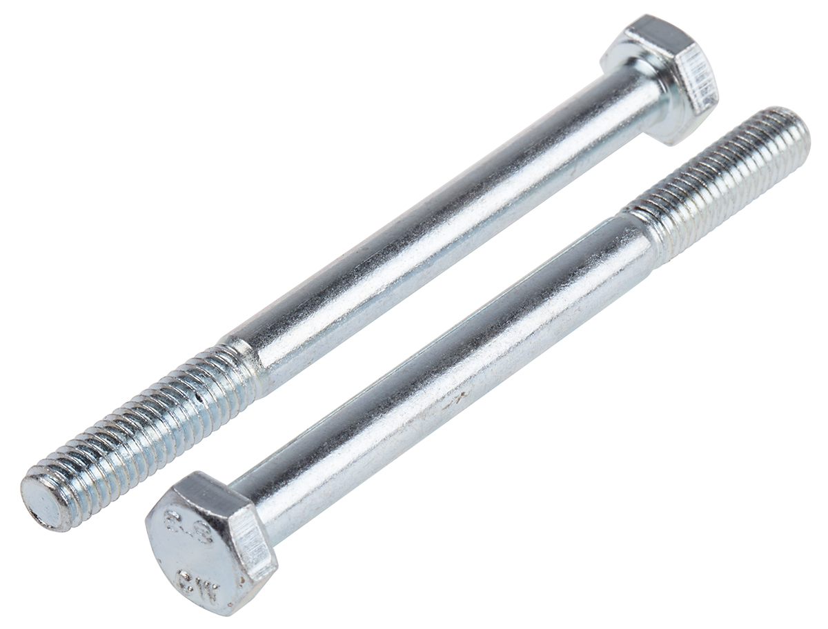 RS PRO Bright Zinc Plated Steel, Hex Bolt, M6 x 70mm