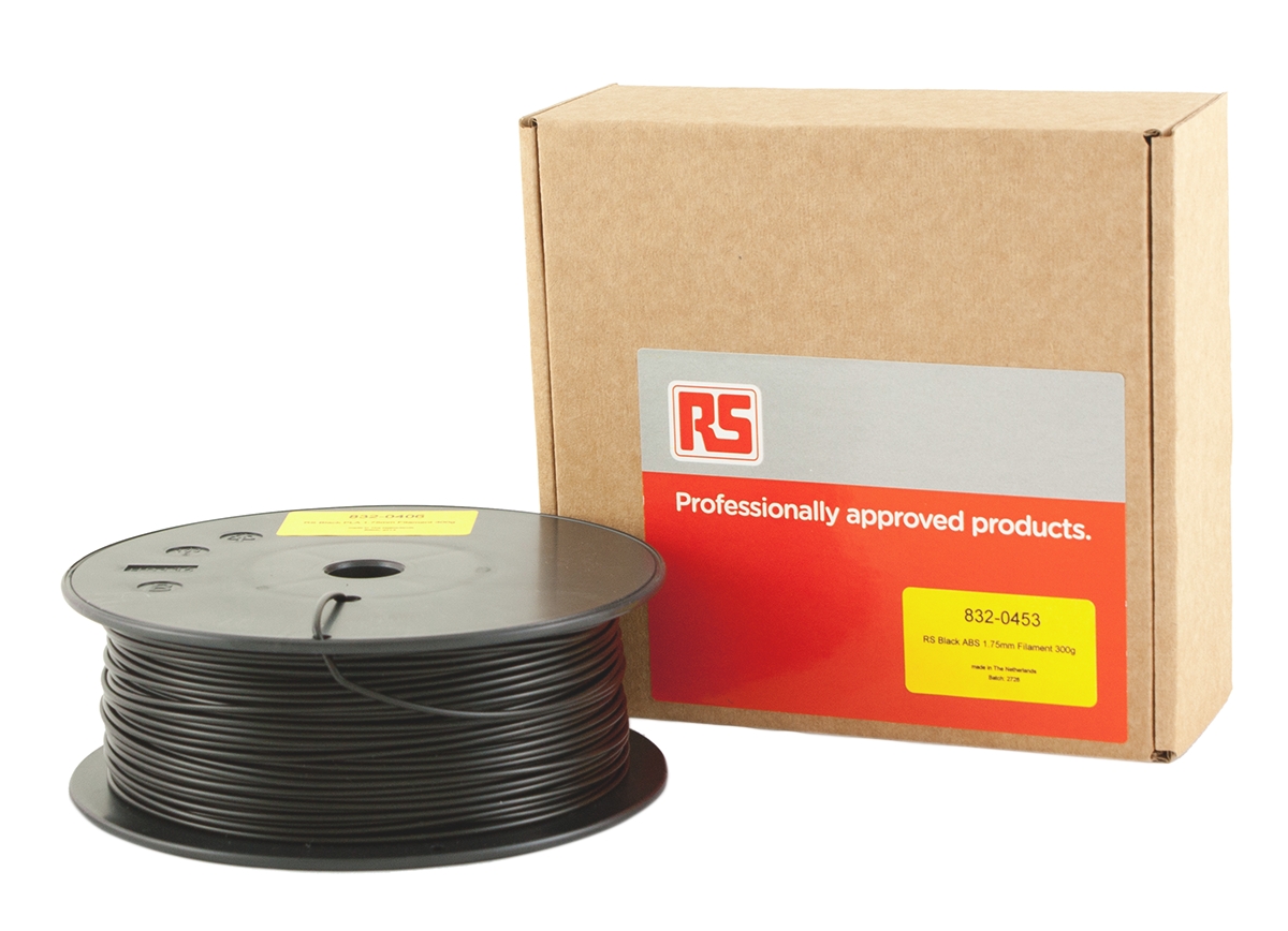 RS PRO 1.75mm Black ABS 3D Printer Filament, 300g