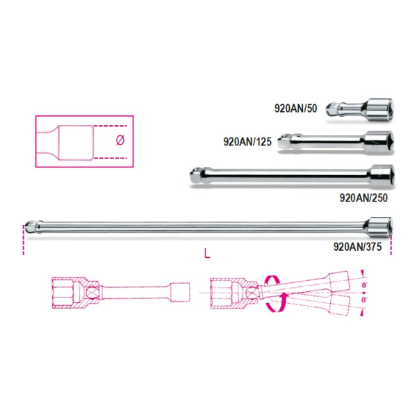 BETA 920AN/50 1/2 in Wobble Extension Bar, 50 mm Overall