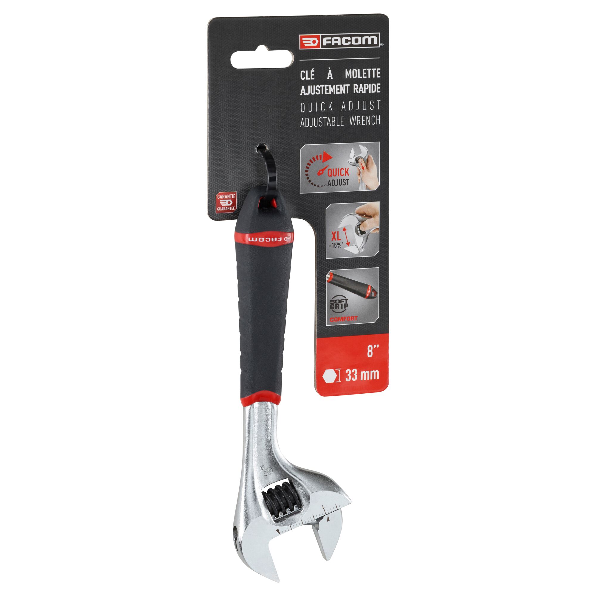 Facom Adjustable Spanner, 201 mm Overall, 33mm Jaw Capacity, Bi-Material Handle