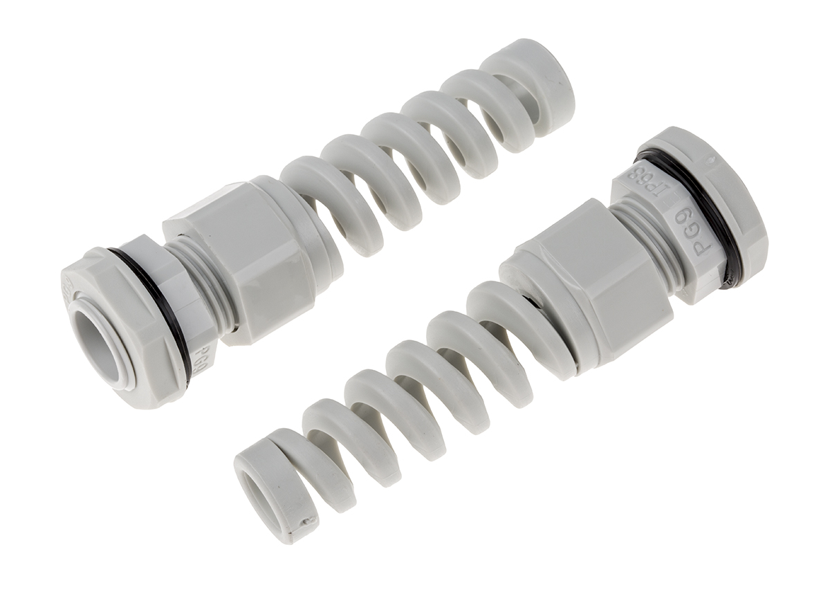 RS PRO Grey Nylon Cable Gland, PG9 Thread, 4mm min., 8mm max., IP68