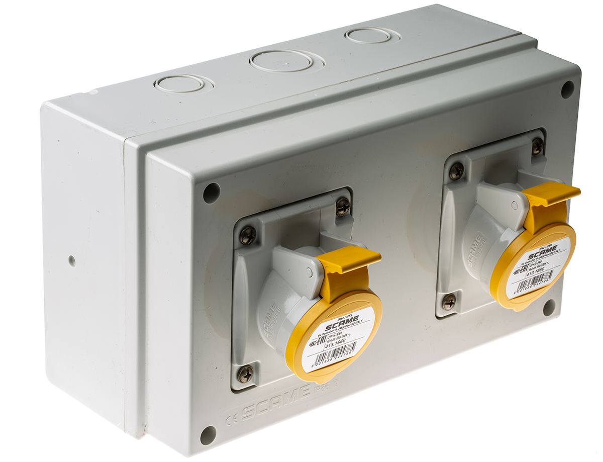 Scame IP44 Yellow Surface Mount 2P + E Industrial Power Socket, Rated At 16A, 100 → 130 V