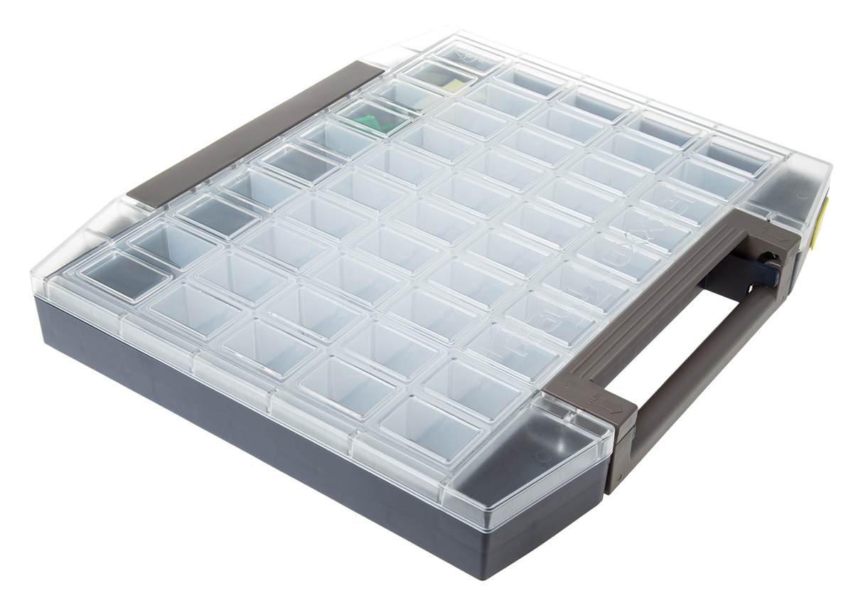 Raaco 45 Cell Grey PC, PP Compartment Box, 55mm x 421mm x 361mm