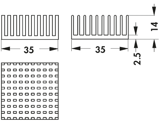 Fischer Elektronik Heatsink, Universal Square Alu, 9.6K/W, 35 x 35 x 14mm, Adhesive Foil, Conductive Foil