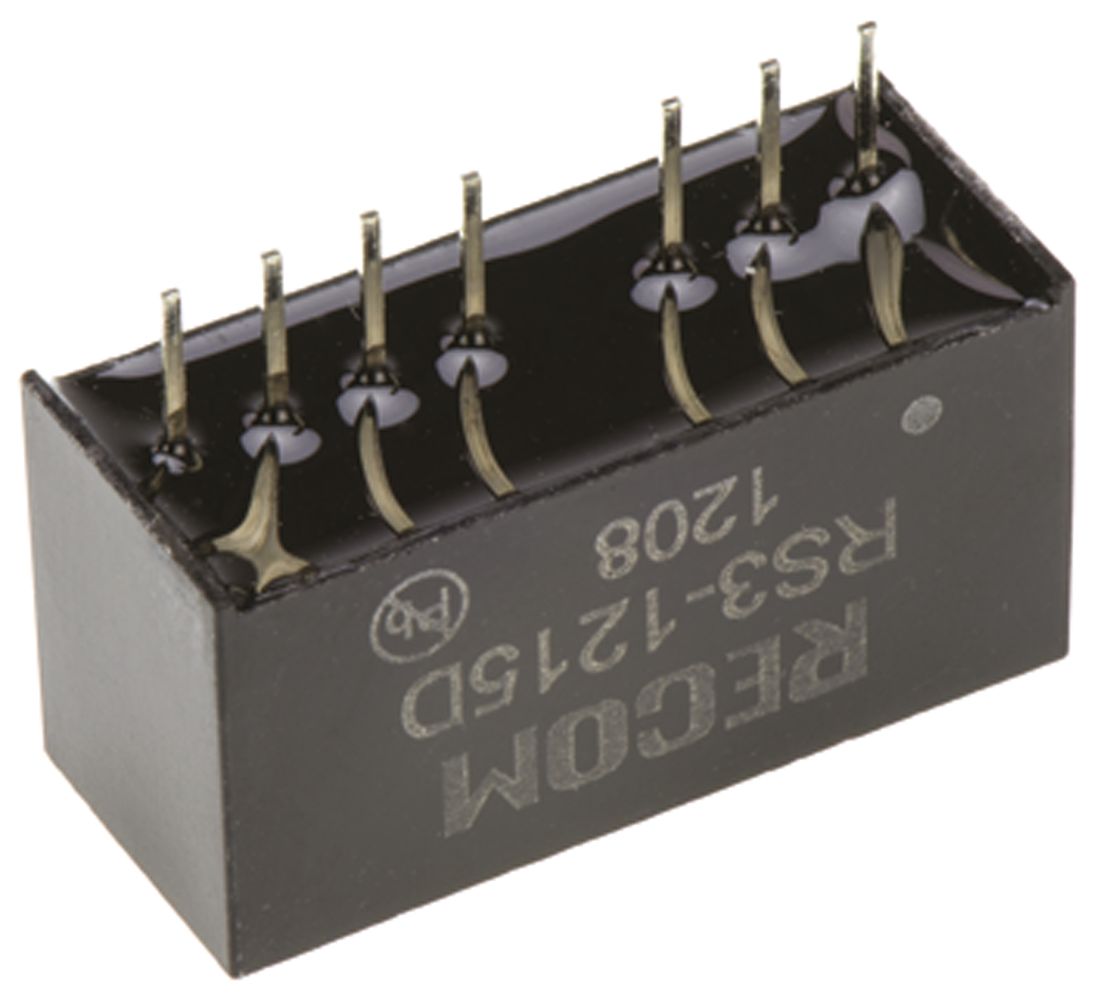 Recom RS3 DC-DC Converter, ±15V dc/ ±100mA Output, 9 → 18 V dc Input, 3W, Through Hole, +71°C Max Temp -40°C Min