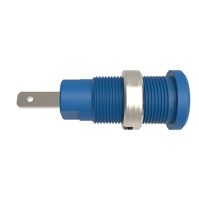 Schutzinger Blue Female Banana Connector, 2mm Connector, Tab Termination, 10A, 600V, Nickel Plating