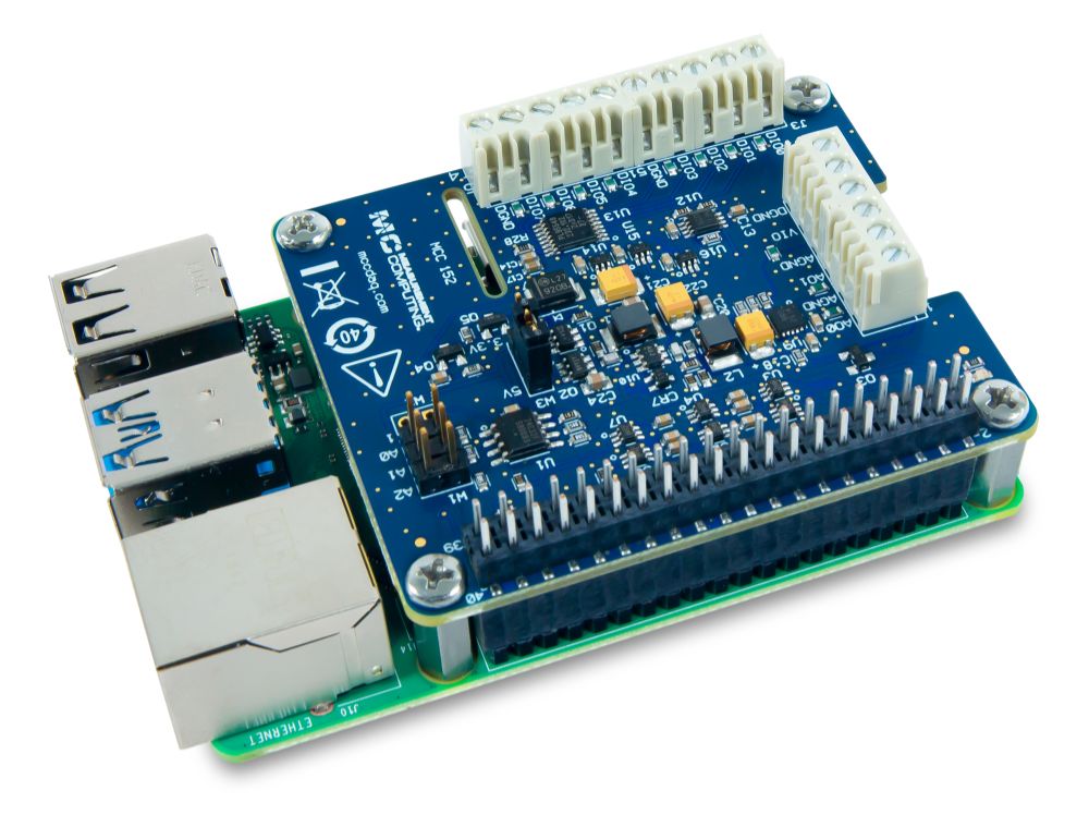Digilent MCC 152 Voltage Output and DIO DAQ HAT for Raspberry Pi
