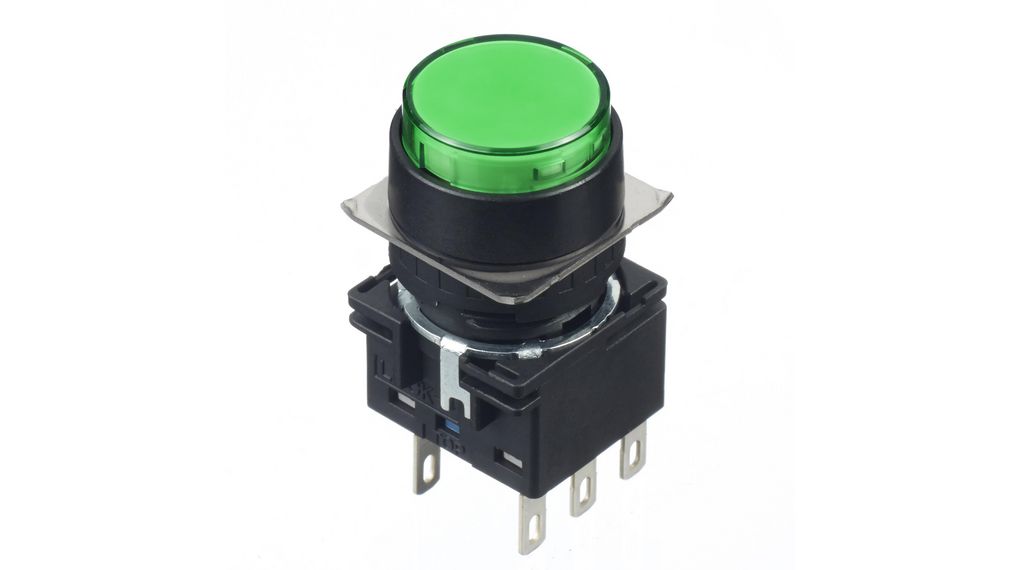 Idec LB1L Series Illuminated Push Button Switch, Panel Mount, 16mm Cutout, Green LED, 24V, IP65