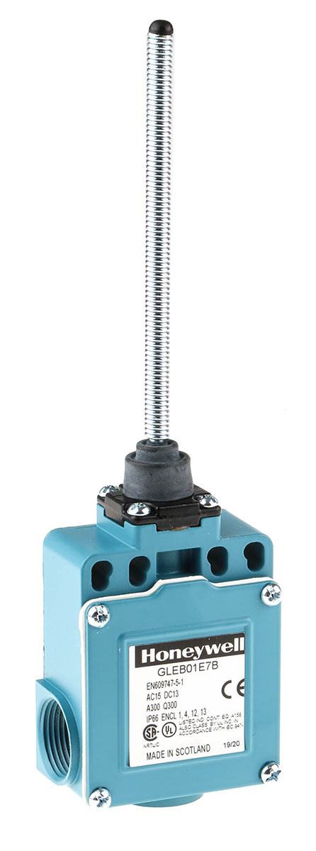Honeywell GLE Series Coil Spring Limit Switch, NO/NC, IP66, SPDT, Die Cast Zinc Housing, 300V ac Max, 6A Max