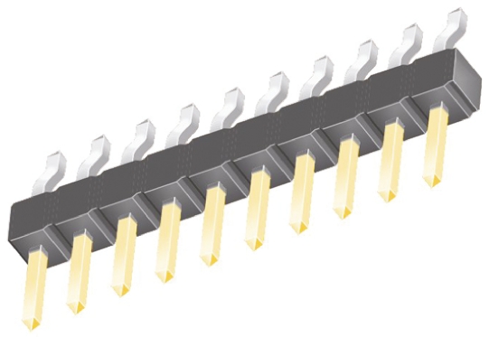 Samtec TSM Series Right Angle Surface Pin Header, 10 Contact(s), 2.54 mm Pitch, 1 Row, Unshrouded
