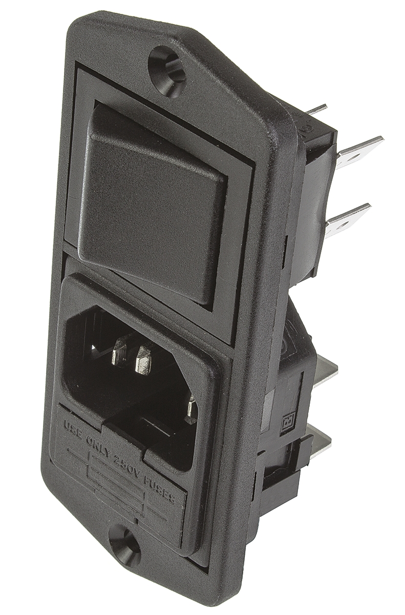 Bulgin C14 Flange Mount IEC Connector Male, 10A, 250 V, Fuse Size 5 x 20mm