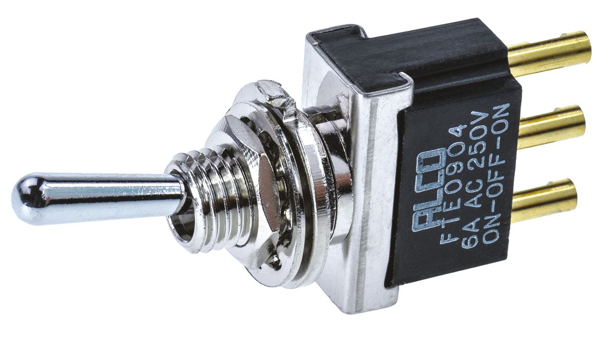 TE Connectivity Toggle Switch, Panel Mount, On-Off-On, SPDT, Solder Terminal, 250V