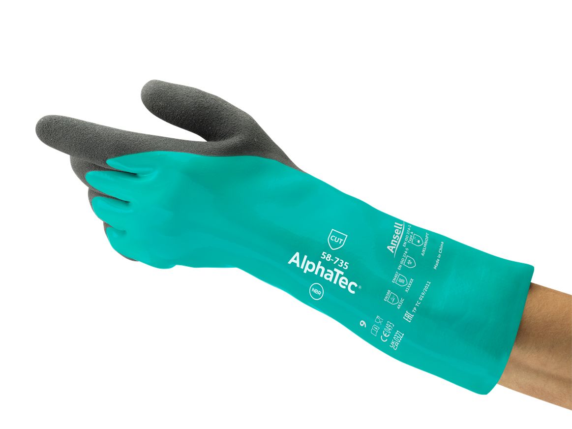 Ansell AlphaTec 58-735 Green Cotton Nitrile Work Gloves, Size 6, Nitrile Coating