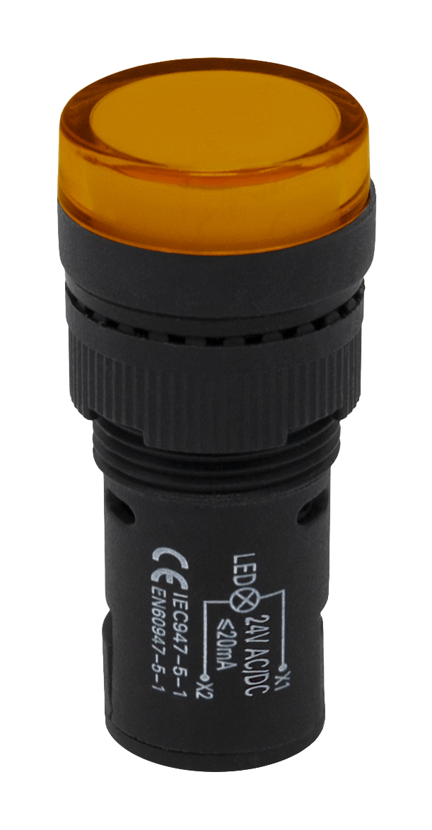 RS PRO, Panel Mount Yellow LED Pilot Light, 16mm Cutout, IP40, Round, 24V ac/dc