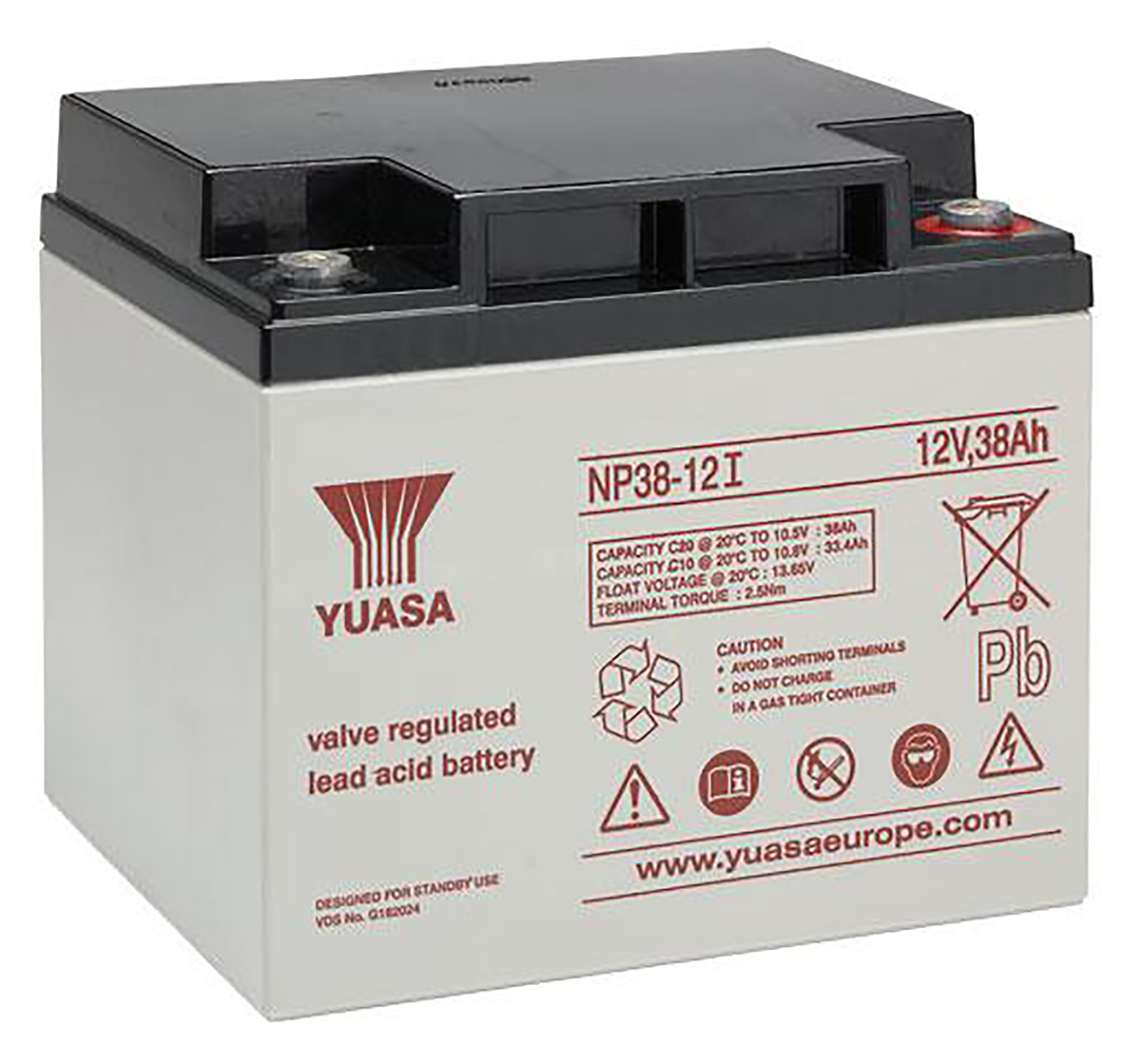 Yuasa 12V Insert M5 Sealed Lead Acid Battery, 38Ah