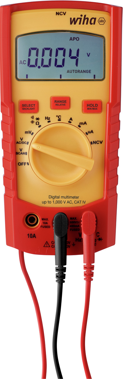 Wiha Handheld Digital Multimeter, True RMS, 10A ac Max, 10A dc Max, 1000V ac Max - UKAS Calibrated