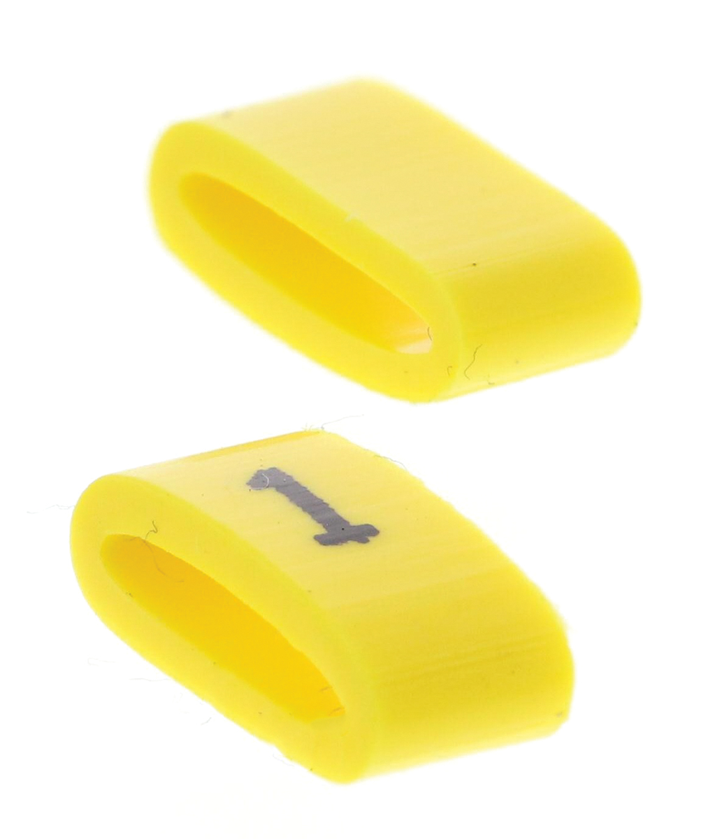 HellermannTyton Ovalgrip Slide On Cable Markers, Black on Yellow, Pre-printed "1", 2.5 → 6mm Cable, 901-10479