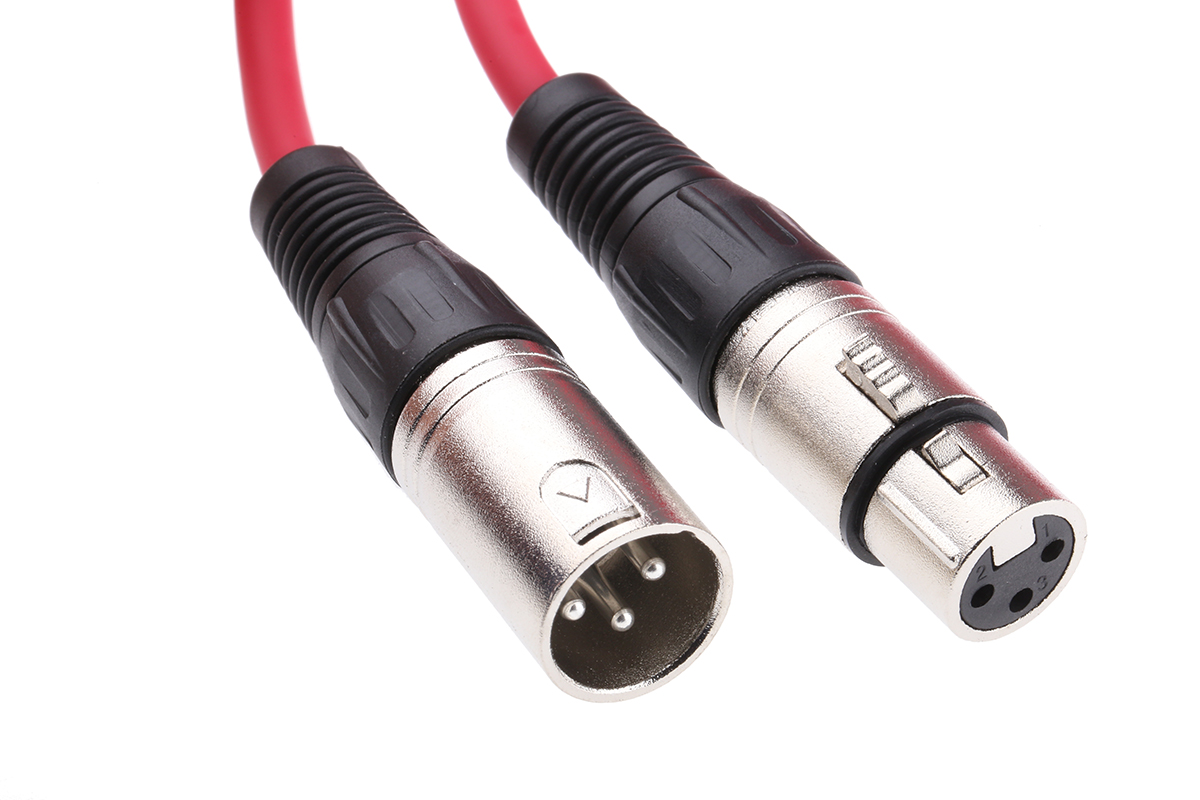 RS PRO Female 3 Pin XLR to Male 3 Pin XLR  Cable, Red, 20m