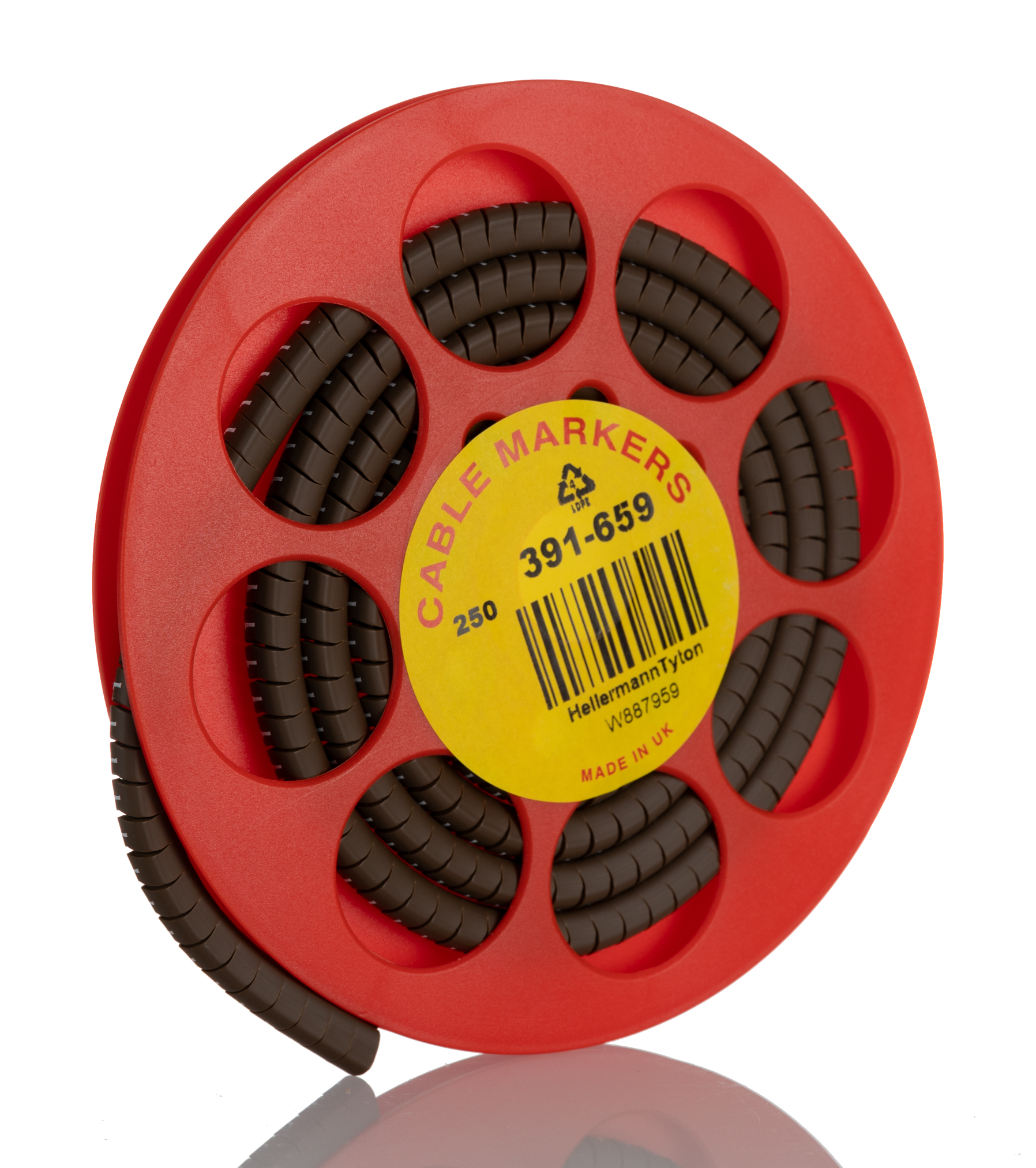 HellermannTyton Helagrip Slide On Cable Markers, White on Brown, Pre-printed "1", 4 → 9mm Cable, 901-10306